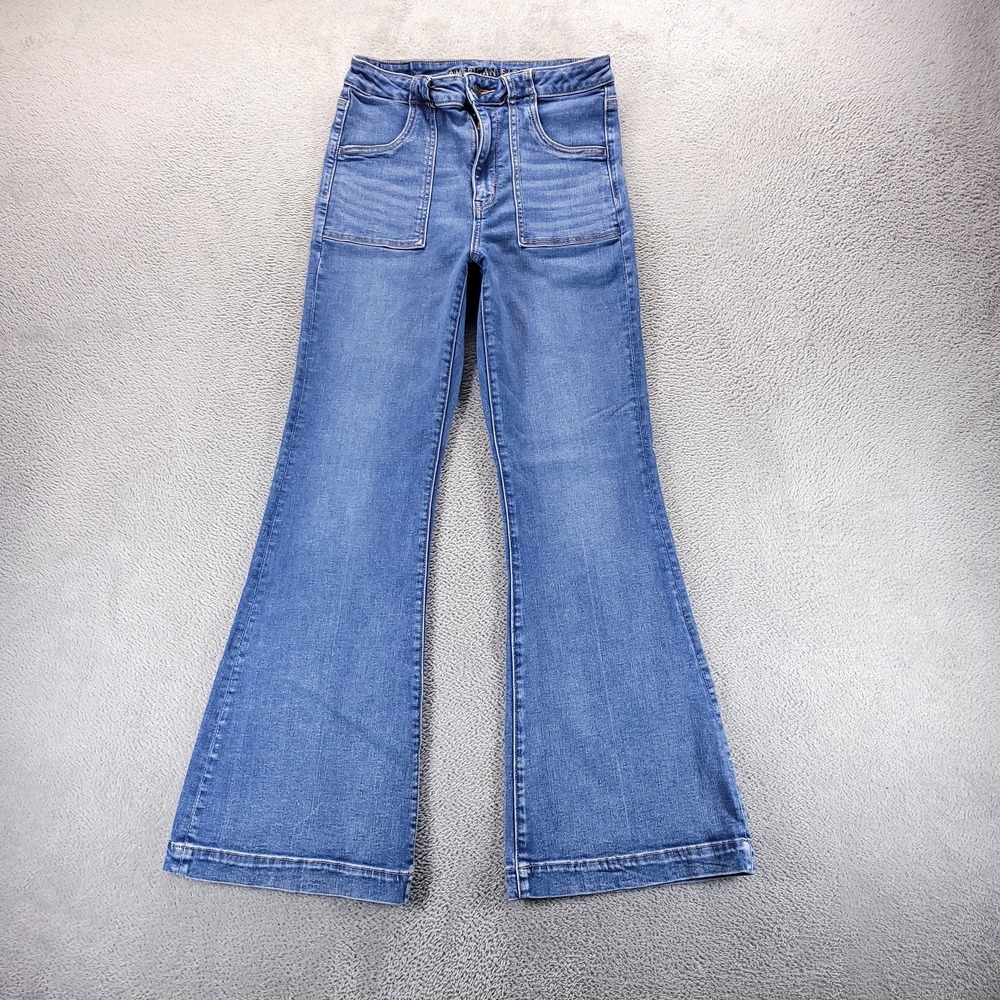 American Eagle Jeans Womens 10 Blue Super Hi Rise Flare Stretch Boho